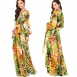 2017 spring women's chiffon dresses Bohemia Pul size M-7XL V-Neck beach long sleeve Printed long Dresses