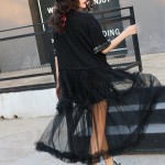 2017 summer women novelty black tassel fringe sexy straight dress short sleeve mesh loose long clip party dress