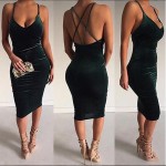 2017 winter Nude Flapper Halter Backless Slip Velvet Sexy Women Dress Female Bodycon Sundresses Night Club Wear Balmai Clothing