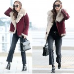 2017 winter new women cotton Jacket coat female fashion big Imitation fox fur plus size Slim warm soft Red wine Suede Jacket