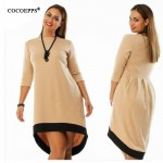 2017 women plus size dress O-Neck Pockets Casual dresses Knee-Length plus size women clothing patchwork bodycon dress