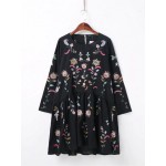 2017 women vintage cotton flower embroidery two pieces mini dress elegant vestidos party loose ruffle dresses 2 colors DS002