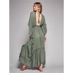 2017 women's brand dresses new arrival Bohemian loose waist halter dress backless holiday maxi dress ruffles V-neck sexy dress