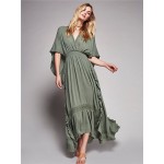 2017 women's brand dresses new arrival Bohemian loose waist halter dress backless holiday maxi dress ruffles V-neck sexy dress