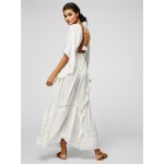 2017 women's brand dresses new arrival Bohemian loose waist halter dress backless holiday maxi dress ruffles V-neck sexy dress