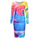 2018 10 Color Women Elegant Bodycon Party Dress Long Sleeve Bandage Summer Style Sexy Mini Slim Print Dress Vestidos