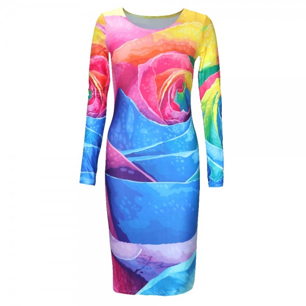 2018 10 Color Women Elegant Bodycon Party Dress Long Sleeve Bandage Summer Style Sexy Mini Slim Print Dress Vestidos