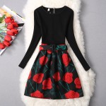 2018 Autumn Winter Women Bodycon Dress floral print A-Line casual Dresses  long sleeve party Dress Vestido L179