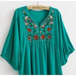2018 Hot Sale Free Shipping vintage 70s mexican Ethnic Floral EMBROIDERED Hippie Blouse DRESS women clothing vestidos Free Sz
