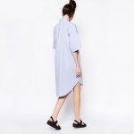 2018 New Autumn Summer Dress Women Blue Solid Color Loose Shirt Dress Casual Half Sleeve Square Collar Elegant Dress Plus Size