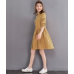 2018 New Fashion Spring Autumn Women Mini Dress Peter Pan Collar Corduroy Long Sleeve Vestidos Vintage Casual Female Dress M-2XL