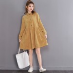 2018 New Fashion Spring Autumn Women Mini Dress Peter Pan Collar Corduroy Long Sleeve Vestidos Vintage Casual Female Dress M-2XL