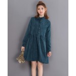 2018 New Fashion Spring Autumn Women Mini Dress Peter Pan Collar Corduroy Long Sleeve Vestidos Vintage Casual Female Dress M-2XL