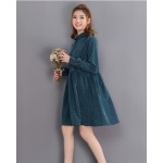 2018 New Fashion Spring Autumn Women Mini Dress Peter Pan Collar Corduroy Long Sleeve Vestidos Vintage Casual Female Dress M-2XL