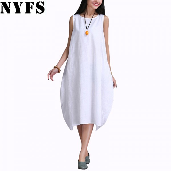 2018 New Summer dress Fashion women Clothing Loose Plus Size sleeveless Dress Casual Cotton Linen Sundress Vestidos Robe