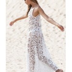 2018 Sexy Women Lace Hollow Maxi Beach Dress Vestidos Brazil Style White Summer Sleeveless Bohemian Long Sundress L78