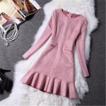 2018 Spring Autumn Elegant Casual bodycon Prom Party Dress Slim  Autumn Winter Fashion Women Dress Long Sleeve Suede