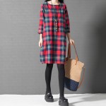 2018 Spring Autumn Vintage Cotton Linen Plaid Women Dress Plus Size Loose Vestidos Robe Dresses