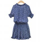 2018 Summer 5XL 4XL 3XL Plus size Women Casual Ruffled V neck Batwing Sleeve Pleated Navy Blue Print Dropped Big size Dresses