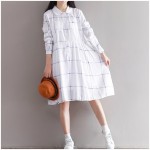 2018 Vintage Autumn Sweet Women Midi Dress Turn-Down Collar Long Sleeve Loose Female Robe Cotton Linen Mori Girl Casual Dresses