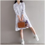 2018 Vintage Autumn Sweet Women Midi Dress Turn-Down Collar Long Sleeve Loose Female Robe Cotton Linen Mori Girl Casual Dresses