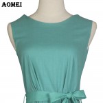 2018 Woman Fashion Pleated Casual Soild Dresses Plus Size High Waist Long Dress Sleeveless Summer Vestidos Beachwear Dress Robe