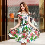 2018 summer Styles plus size women pleated V Neck dress waist show thin sand Maxi printed Dresses vestido de festa