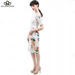 2018 vintage East Style women's peony birds and flowers floral printing Slim chipao mandarin gown cheongsam Dress real photo