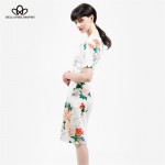 2018 vintage East Style women's peony birds and flowers floral printing Slim chipao mandarin gown cheongsam Dress real photo