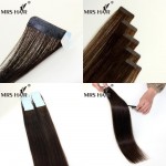 20Inches PU Skin Weft Tape In 20pcs Human Hair Blonde Brazilian Remy Seamless Adhesive Tape In Black 19 Colors MRS Hair Tape