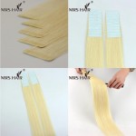 20Inches PU Skin Weft Tape In 20pcs Human Hair Blonde Brazilian Remy Seamless Adhesive Tape In Black 19 Colors MRS Hair Tape