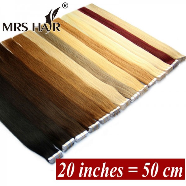 20Inches PU Skin Weft Tape In 20pcs Human Hair Blonde Brazilian Remy Seamless Adhesive Tape In Black 19 Colors MRS Hair Tape