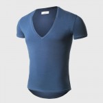 21 Colors Deep V Neck T-Shirt Men Fashion Compression Short Sleeve T Shirt Male Muscle Fitness Tight Summer Top Tees