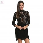 3 Colors Lace Crochet Bodycon Fall Dress Three Quarter Sleeve Hollow Out See through Sexy 2017 Spring Women Clothing