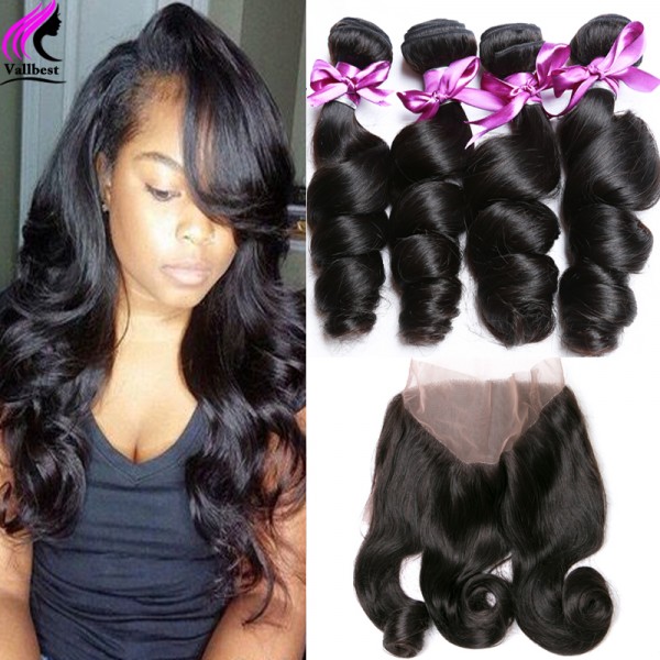 360 Lace Frontal Closure With Bundles 4 Bundles With Closure Peruvian Loose Wave With Lace Frontal 360 Lace Front Human Hair