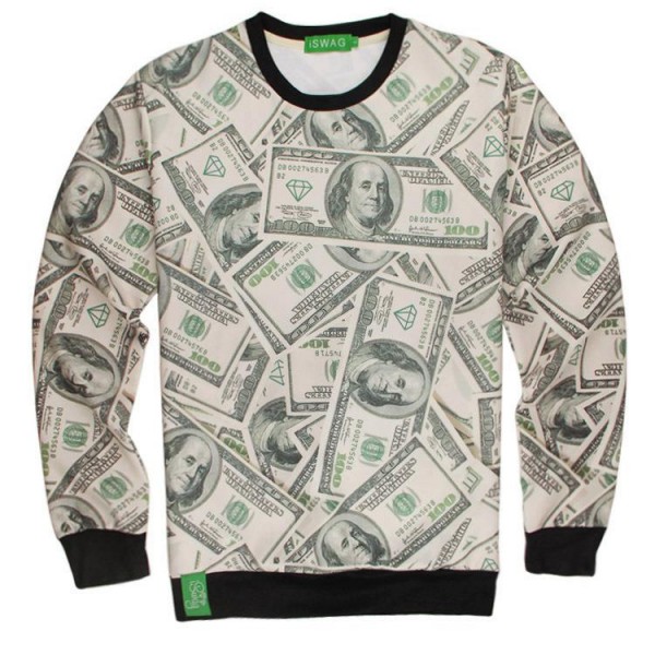 3d dollar dollar bill sweatshirts  long-sleeved men spoof hoodies pullovers