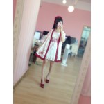 3way Unique Cute Mori Girls Higanbana Floral Printing Chinese Style Dress Set Summer Short Sleeves Bell Sashes White&Black