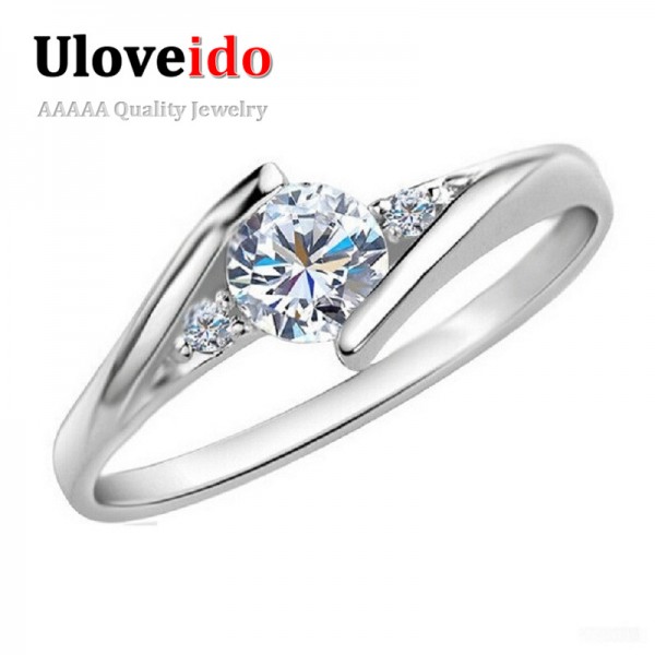 40% Off Silver Wedding Jewelry Rings for Women Crystal Engagement Cubic Zirconia Ring Rose Gold Color Anillos Uloveido J045