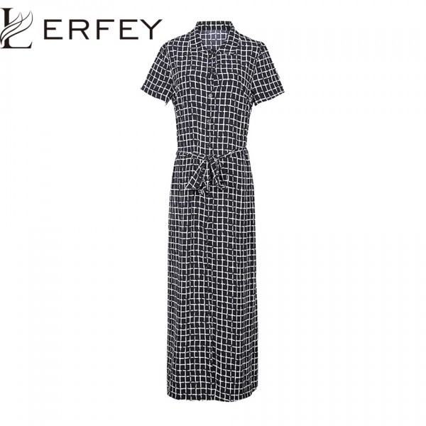 4XL 5XL Women Summer Big Size Dress Casual Plaid Button Dresses Long Loose Sashes Work Office Dresses Plus Size Vestidos