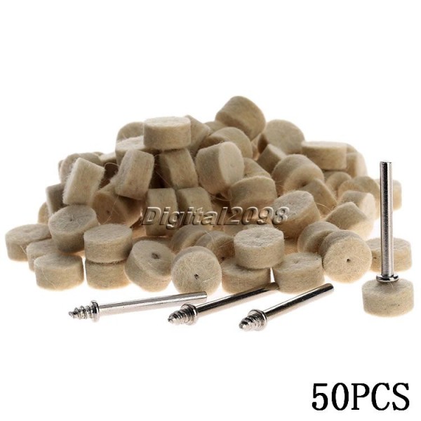 50pcs/pack 13mm Wool Felt Polishing Buffing Round Wheels Grinding Pad with 2 Shanks for Dremel Rotary Polishing Wheel Tools 2016