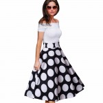 50s 60s Vintage Polka Dot Rockabilly Swing Pin Up Tunic Women Slash Neck Off The Shoulder Summer A-line Dresses A015