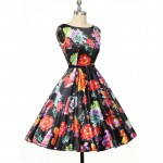 50s Vintage dresses 2016 Sexy Women floral printing 60s Housewife Retro Pinup rockabilly dress with belt elegant O neck