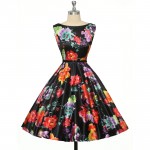 50s Vintage dresses 2016 Sexy Women floral printing 60s Housewife Retro Pinup rockabilly dress with belt elegant O neck