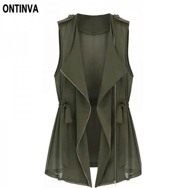 5XL 4XL 3XL Plus Size Women Tops 2017 Summer Style with Zipper Army Green Jacket Causal Cardigan Girls Vest  Femininas Veste