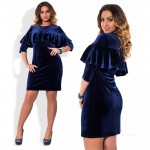 5XL 6XL Women Fashion Plus Size Big size Velvet Dress Autumn winter Oneck Ruffled cacual elegan Large size slim Dresses Vestidos