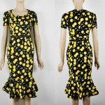 5XL plus size elegant vintage dress boycon cherry print floral slim dresses women with belt 2015 fashion new vestidos femininos