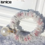 5pcs isnice Double Chiffon With Big pearl Gum for Hair ornaments flower headband hair accessories for women Rubber bands