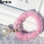 5pcs isnice Double Chiffon With Big pearl Gum for Hair ornaments flower headband hair accessories for women Rubber bands