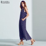 6 Color Sexy 2017 ZANZEA Women Strapless Polka Dot Casual Loose Long Maxi Summer Dress Cotton Beach de verano Vestidos Plus Size