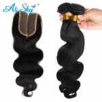 7A Brazilian Virgin Hair Body Wave 3bundles with1pcs Lace Closure Mink Brazilian Hair 100% Human Hair Brizilian Ali Sky hair 